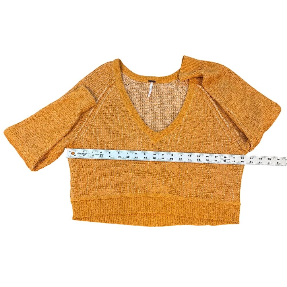 Free People High-Low V-Neck Cropped Knit Sweater Yellow Sz S - Picture 6 of 7